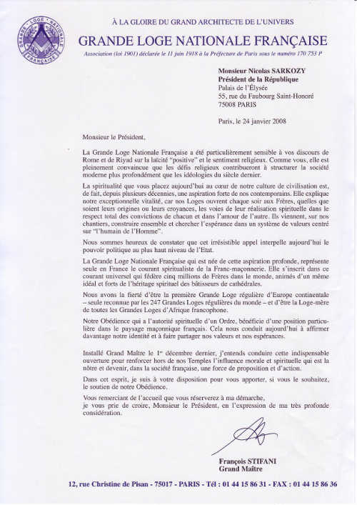 letter to Nicolas Sarkozy Fran�ois Stifani