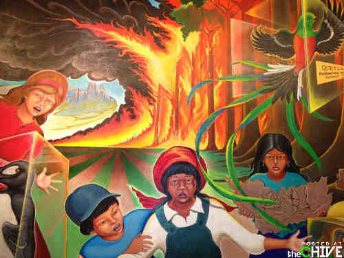 horrific destruction, Denver Airport, Murals, New World Order, Freemasonry, Freemasons